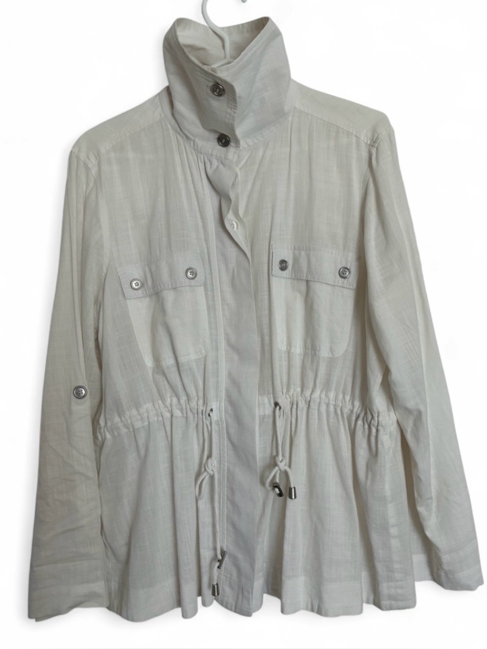 Woolworths Lightweight Drawstring Utility 100 Cotton White Jacket Shirt